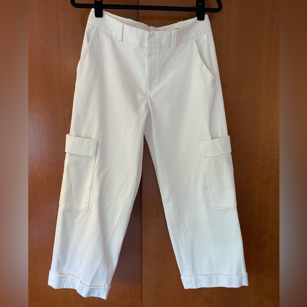 Club Monaco White Wide Leg Cotton Cargo Pants